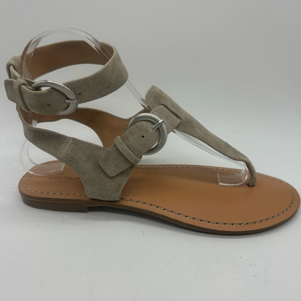 SIGERSON MORRISON Caitlyn Suede Buckle Ankle Strap Sandals Taupe Sz US 7 EU 37.5